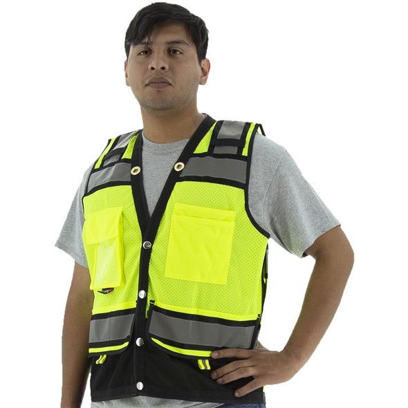 Majestic Class 2 Hi Vis Yellow Heavy Duty Surveyors Vest with Contrasting Trim 75-3237 Front